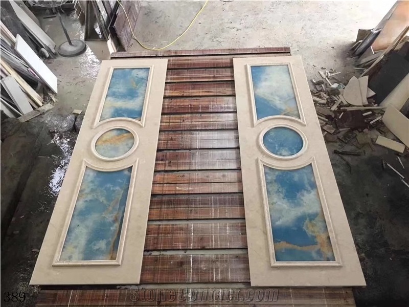 Pakistan Blue Onyx Aqua Gold Onix Slab Steop Tile