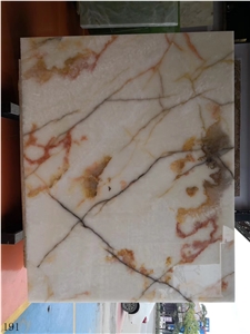 Seben Turkey White Onyx Red Flower Ice Onix Slab
