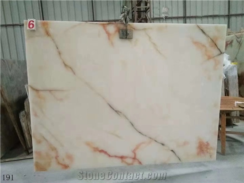 Usak White Onyx Red Flower Ice Onix Slab in China