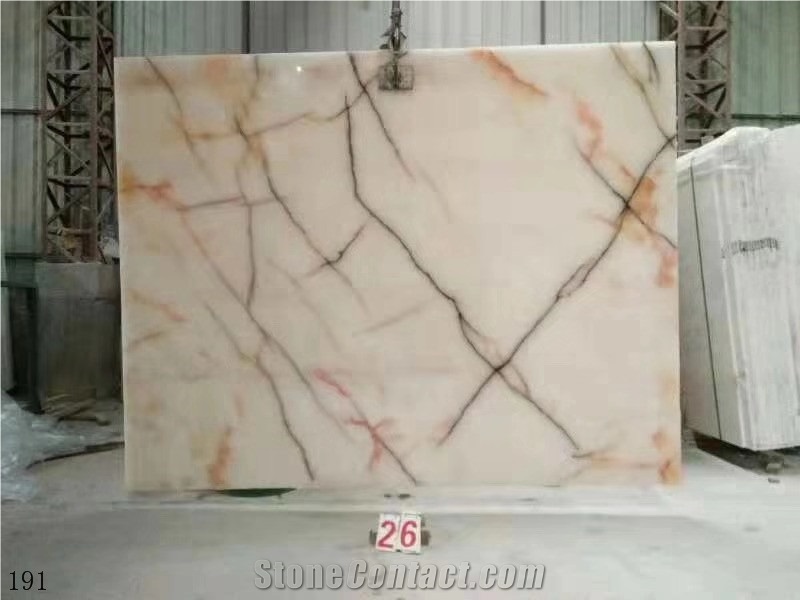 Usak White Onyx Red Flower Ice Onix Slab in China