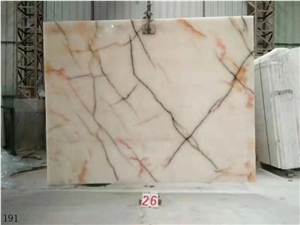 Usak White Onyx Red Flower Ice Onix Slab in China