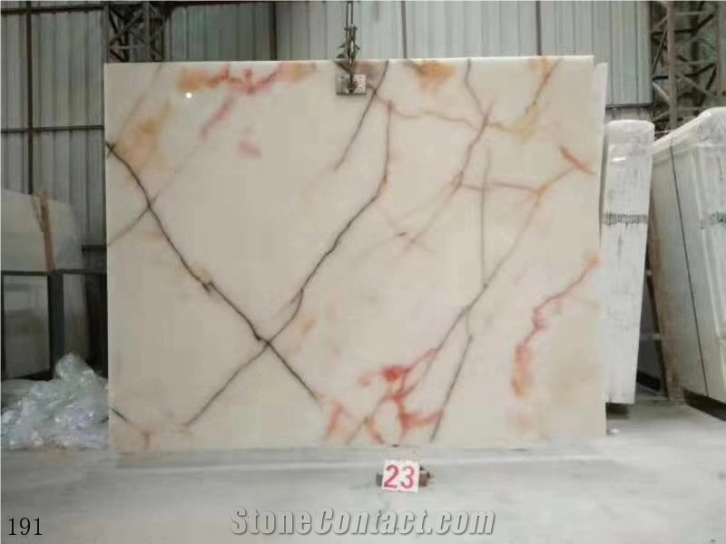 Usak White Onyx Red Flower Ice Onix Slab in China