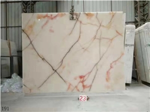 Usak White Onyx Red Flower Ice Onix Slab in China