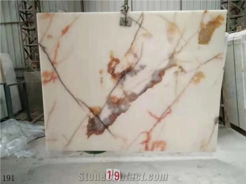 Usak White Onyx Red Flower Ice Onix Slab in China