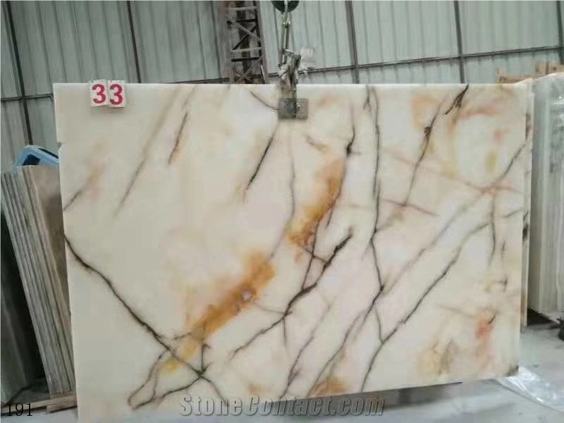 Usak White Onyx Red Flower Ice Onix Slab in China