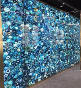 Backlit Semiprecious Stone Blue Agate Slab
