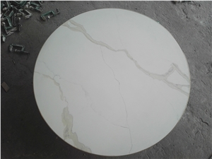 Calacatta White Quartz Table Tops with Brass Edge