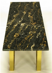 Nero Portolo Marble Table Top with Stainless Steel