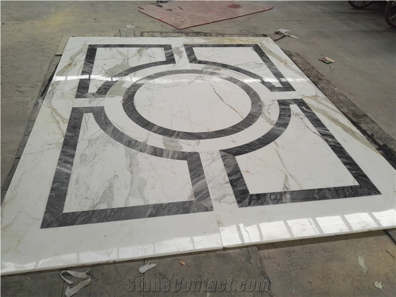 Waterjet Medallions Marble Carrara Grey Clacatta