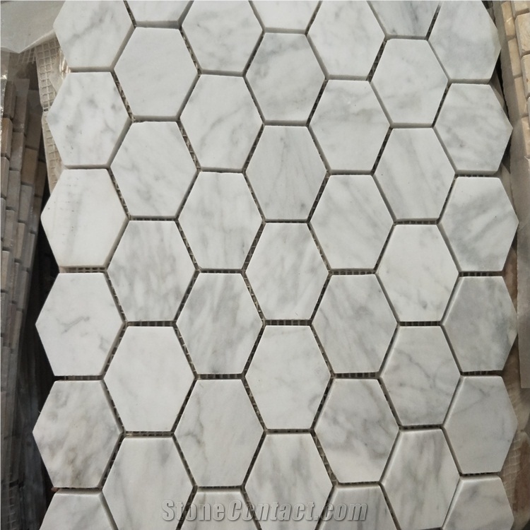 Carrara White Hexagon Shaped Mosaic for Design