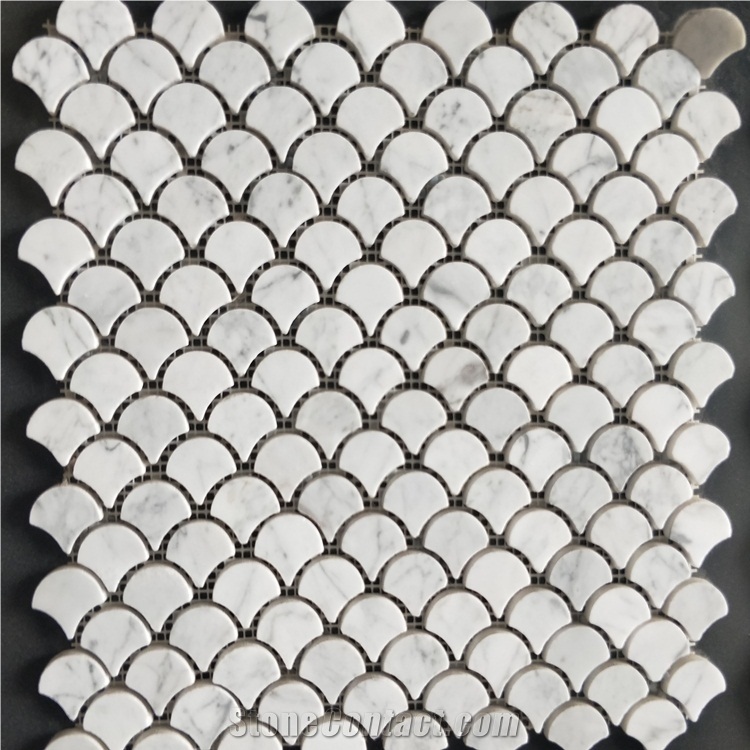 Fan Shaped Fish Scale Carrara White Marble Mosaic