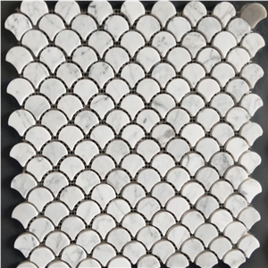 Fan Shaped Fish Scale Carrara White Marble Mosaic