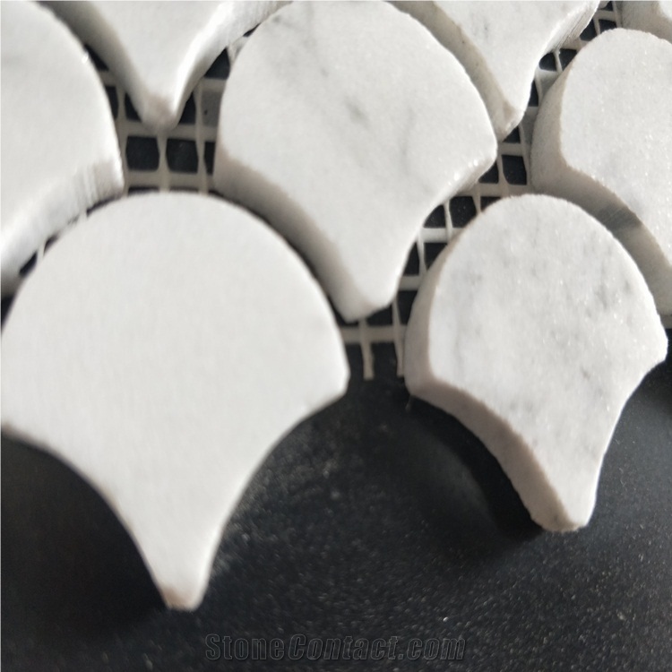 Fan Shaped Fish Scale Carrara White Marble Mosaic