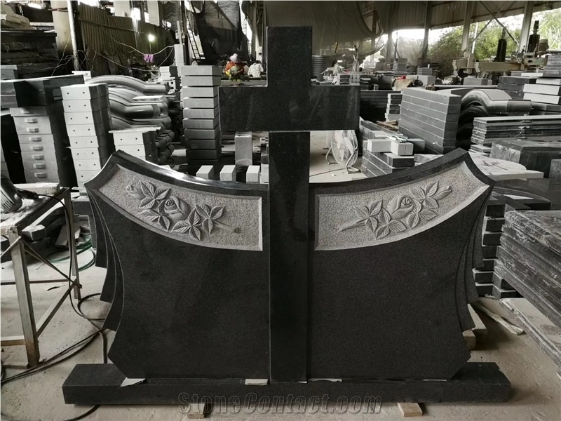 Polished Absolute Black Granite Headstone Design