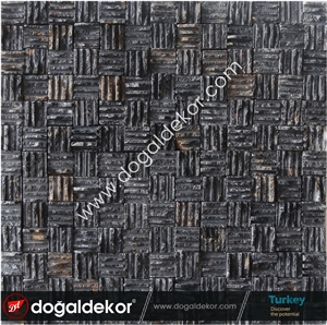 Aksehir Black Marble Split Face Wall Mosaic Tile