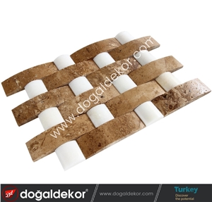 Noce Travertine and White Marble Wall Mosaic Tile