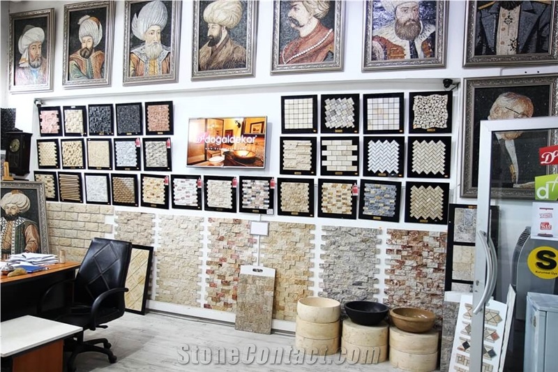 Noce Travertine and White Marble Wall Mosaic Tile