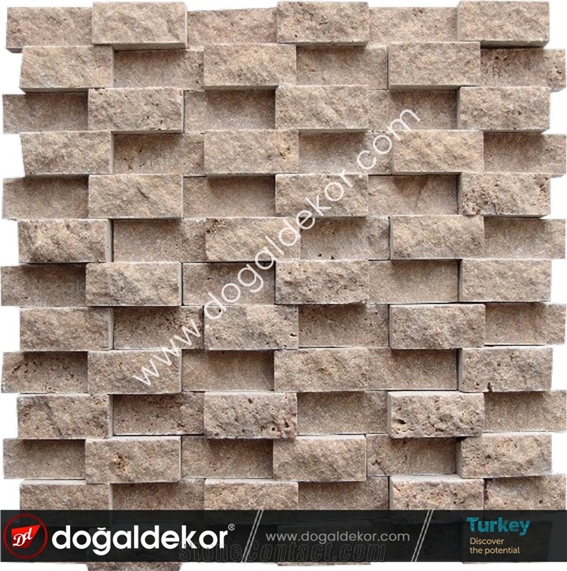 Noce Travertine Split Face Mosaic Wall Tile