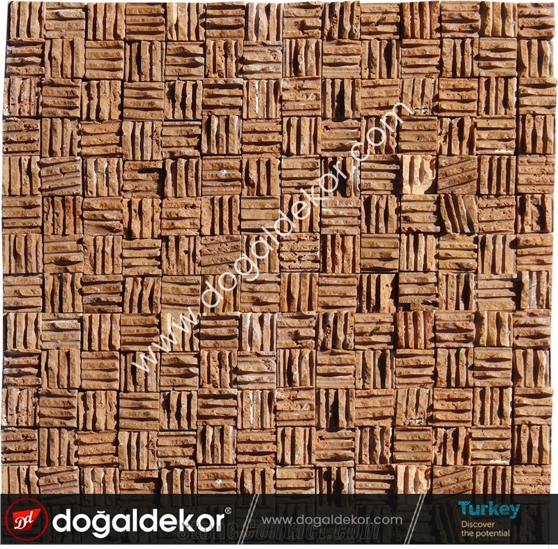 Noce Travertine Split Face Mosaic Wall Tile