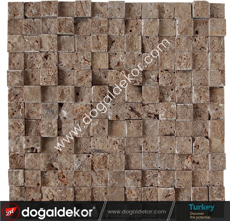 Noce Travertine Split Face Mosaic Wall Tile