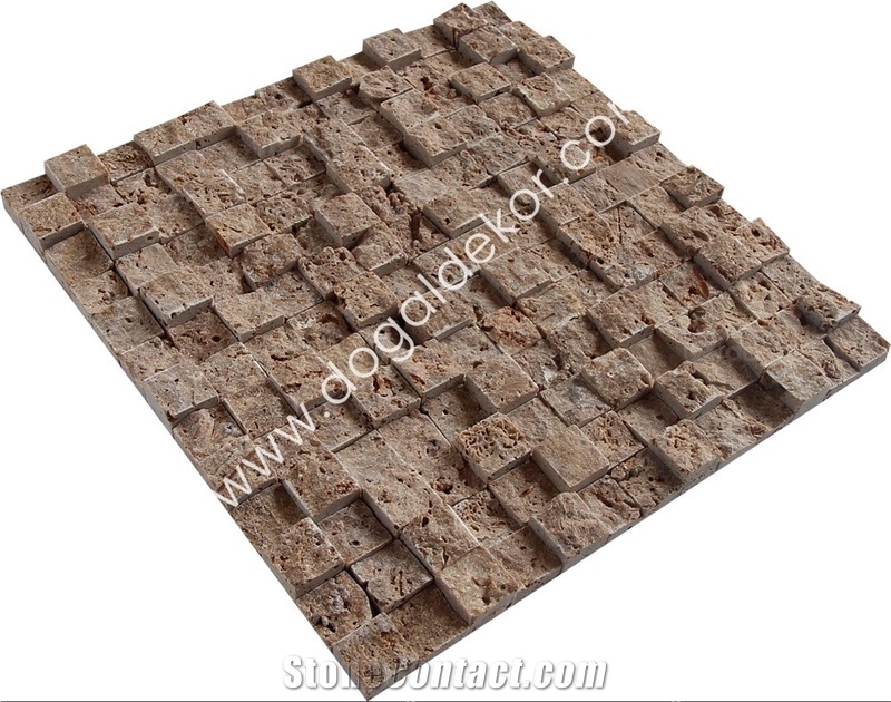 Noce Travertine Split Face Mosaic Wall Tile