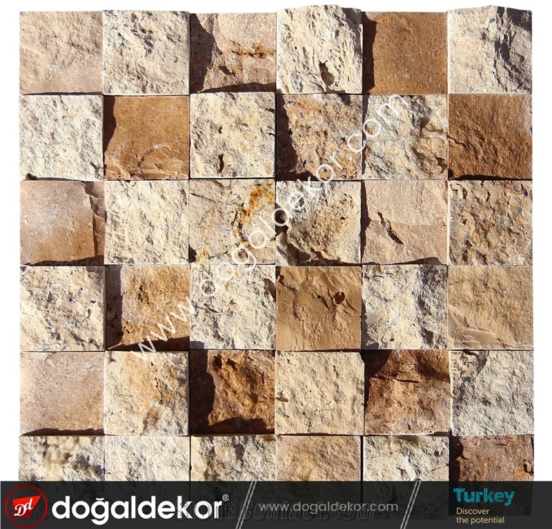Noce Travertine Split Face Wall Mosaic Tile