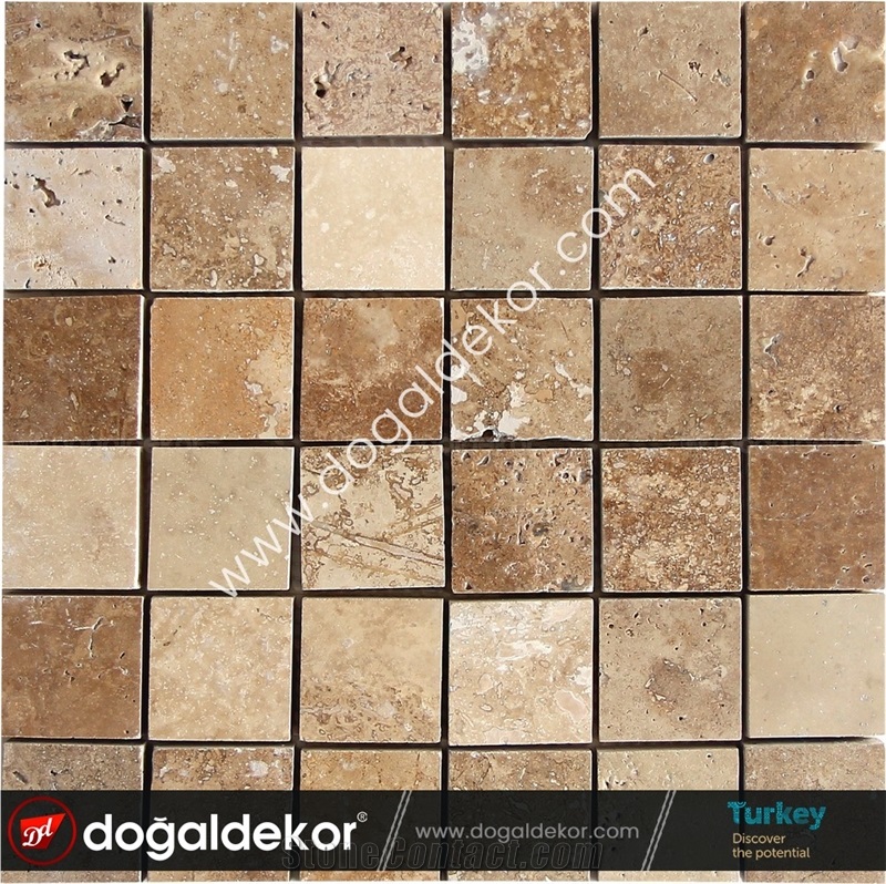Noce Travertine Wall Mosaic Tile