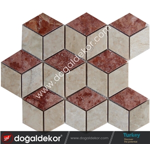 Red Travertine Beige Marble Wall Mosaic Tile