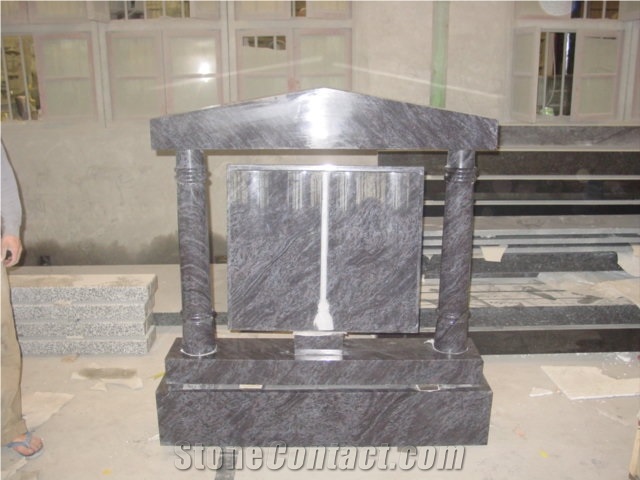 European Gravestone, Grey Granite Tombstone