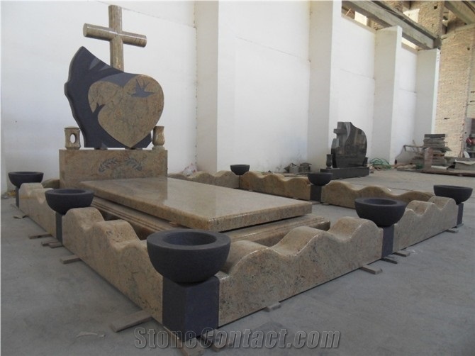 Granite Gold Stone China Style Tombstones Design