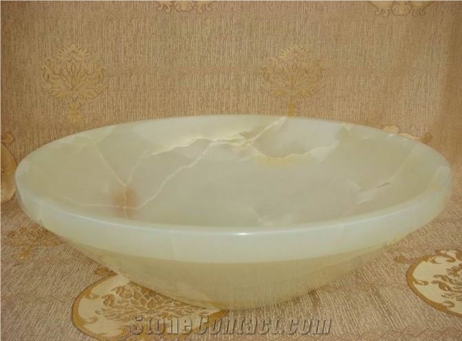 Yellow Onyx Round Basins and Sinks Bowls
