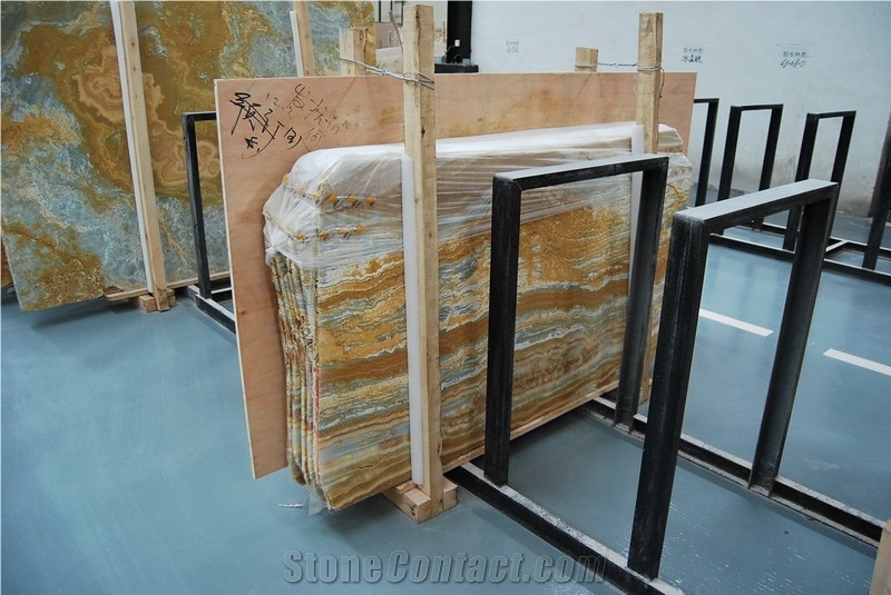 Blue Onyx Straight Vine Slabs,Wall Cladding,Tiles