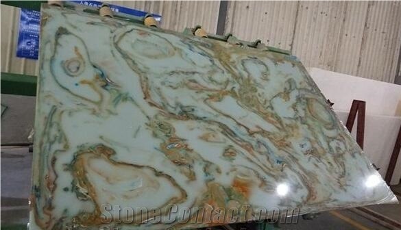 Man-Made Backlit Artificial Green Onyx Slab