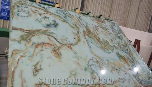 Man-Made Backlit Artificial Green Onyx Slab