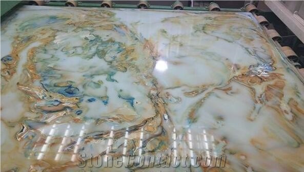 Man-Made Backlit Artificial Green Onyx Slab