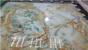 Man-Made Backlit Artificial Green Onyx Slab