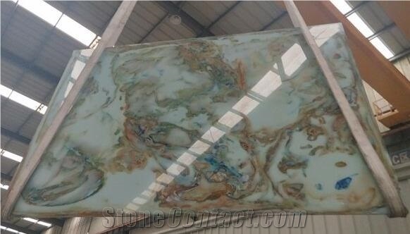 Man-Made Backlit Artificial Green Onyx Slab