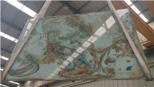 Man-Made Backlit Artificial Green Onyx Slab