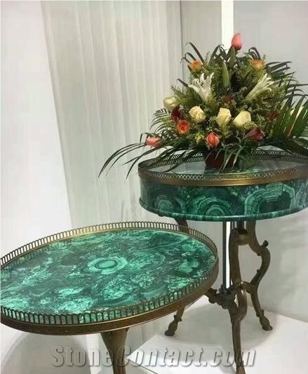 Semiprecious Stone Malachite Side Table