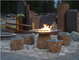 Iranian Silver Basalt Bench and Table