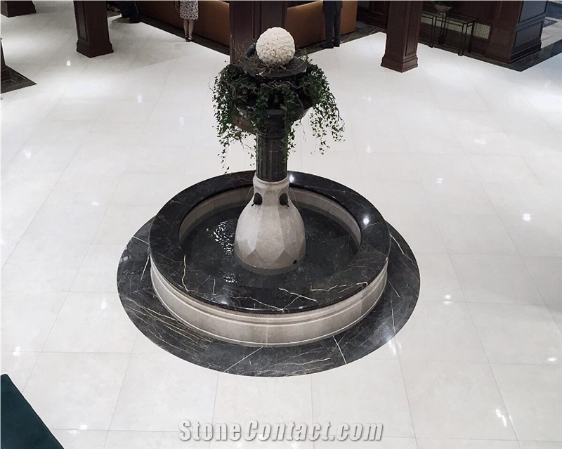 Nero Marquina, Botticino Classico Marble Fountain