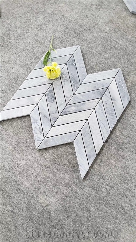 Fishbone Carrara Grey Mosaic