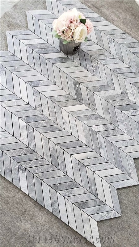Fishbone Carrara Grey Mosaic