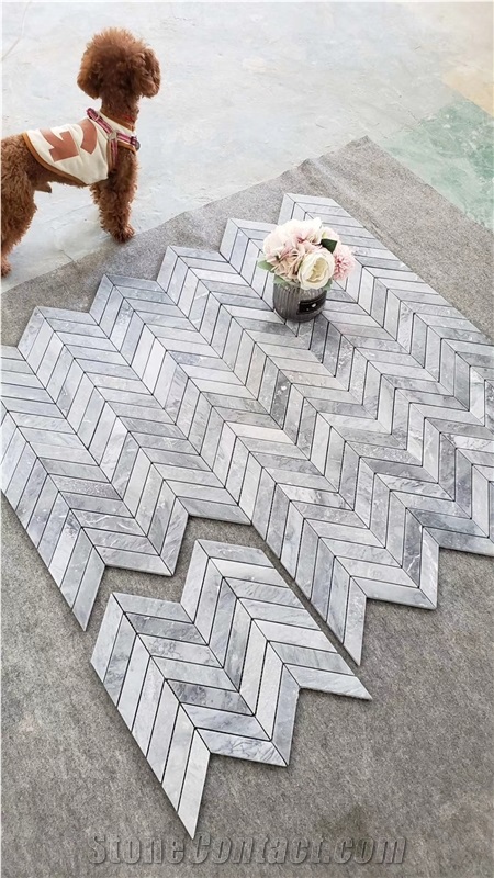 Fishbone Carrara Grey Mosaic