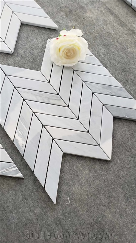 Herringbone Carrara White Mosaic