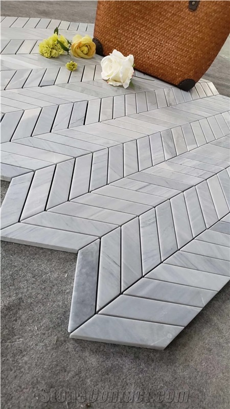 Herringbone Carrara White Mosaic