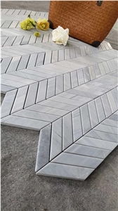 Herringbone Carrara White Mosaic