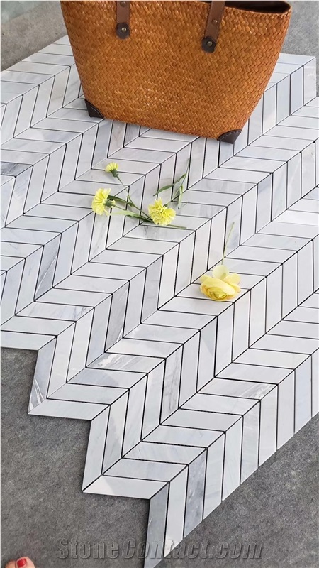 Herringbone Carrara White Mosaic