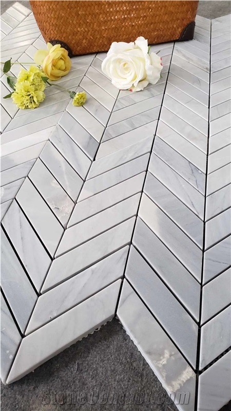 Herringbone Carrara White Mosaic
