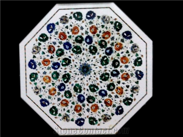 Makrana White Marble Inlay Table Top